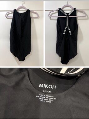 Mikoh Black One-Piece Swimsuit with Black-and-White Striped Straps